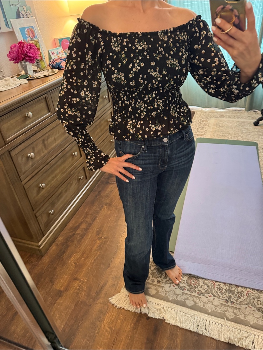 Black Floral Optional Off-Shoulder Top
